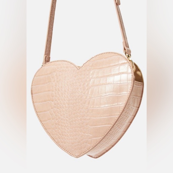 JustFab Handbags - Pink Croc Heart Crossbody Bag